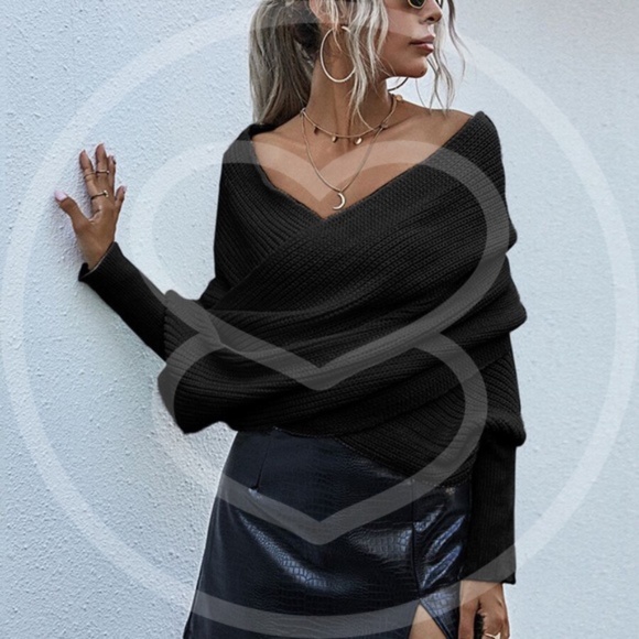 off shoulder knit wrap sweater fall autumn- GREY - Picture 2 of 14